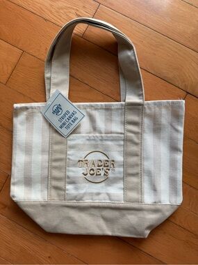 Trader Joe’s Mini Canvas Tote Bag Summer 2026 - Tan Stripes